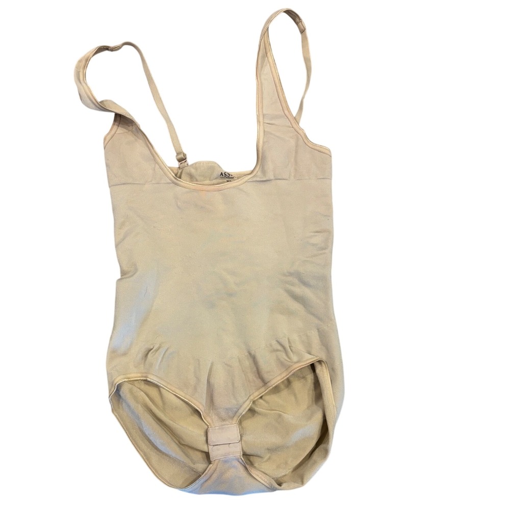 Assets by Spanx Womens XL Nude Tan Firm Control Shapewear Bodysuit Scoop Neck